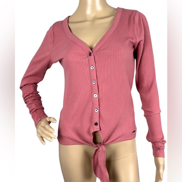 Hollister Tops - Hollister Henley Button Down V-Neck Long‎ Sleeve Shirt Medium Mauve Pink